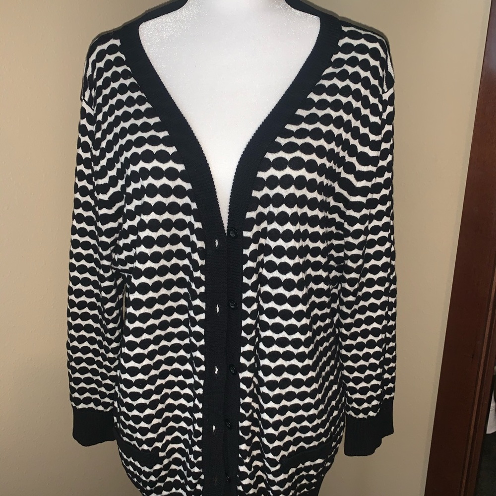 Black White Super Cute Button-Up Cardigan EUC! XL